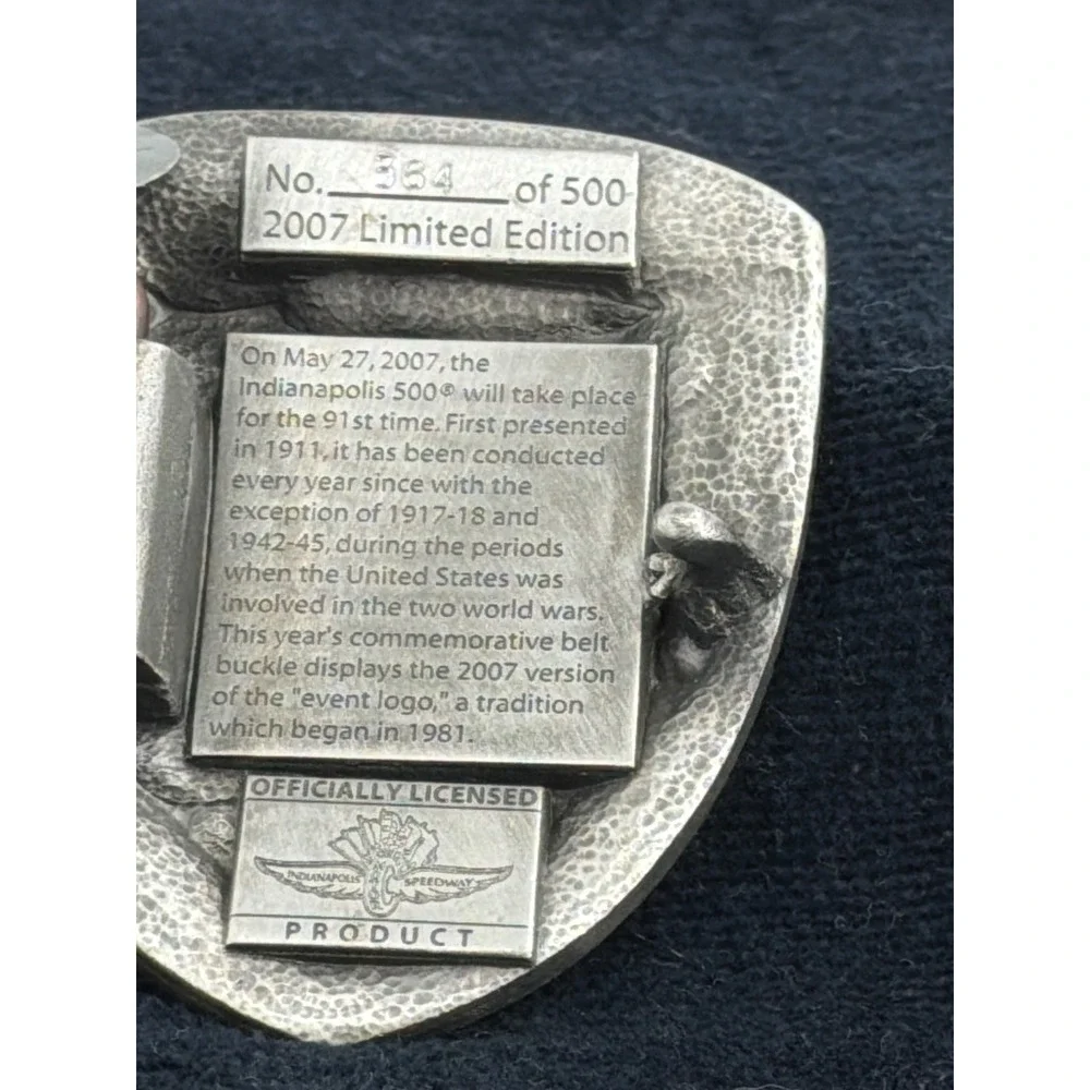 Indianapolis 500 2007 Limited Edition Belt Buckle Pewter Indy 500 91st Race #334